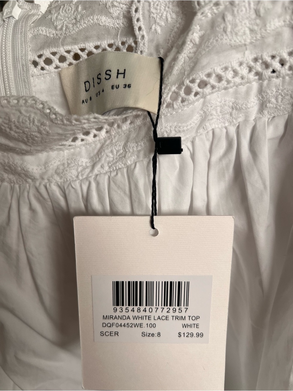 DISSH White Lace-Trim Square Neck Cotton Chemise Top - Picture 4 of 6